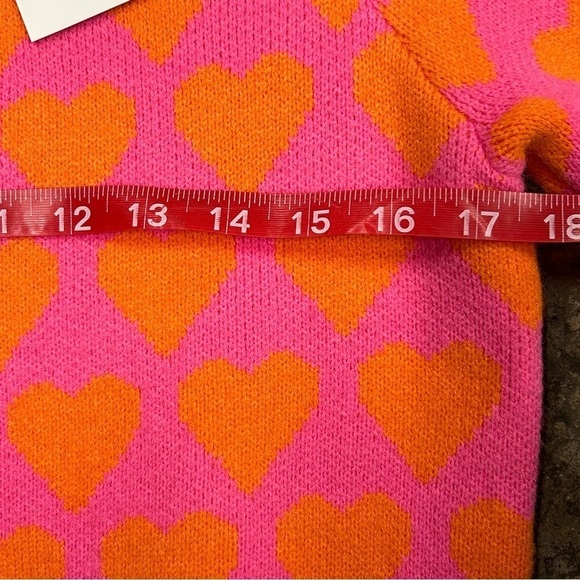 NWT THML Short Sleeve Heart Sweater Top Womens XS Pink Orange Valenti… - Picture 8 of 8